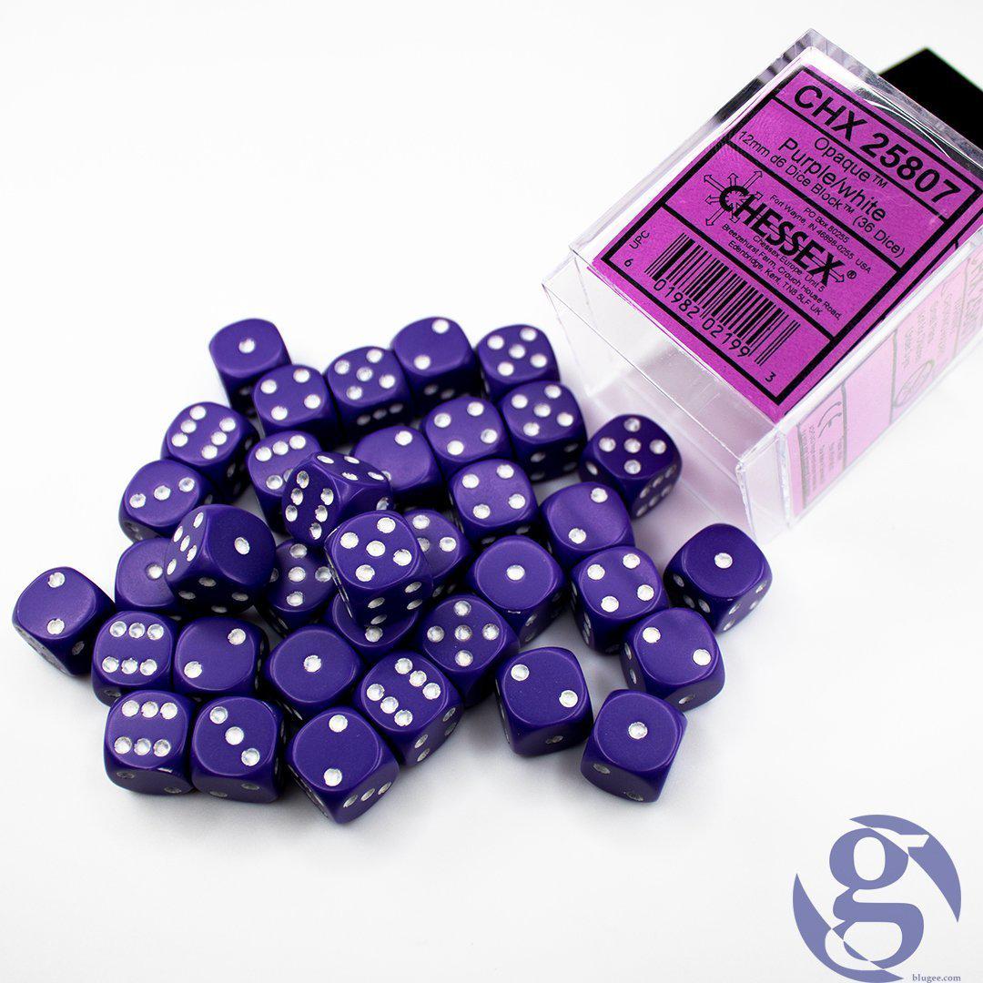 Chessex Opaque 12mm d6 36pcs Dice (Purple/White) [CHX25807]-Chessex-Ace Cards &amp; Collectibles