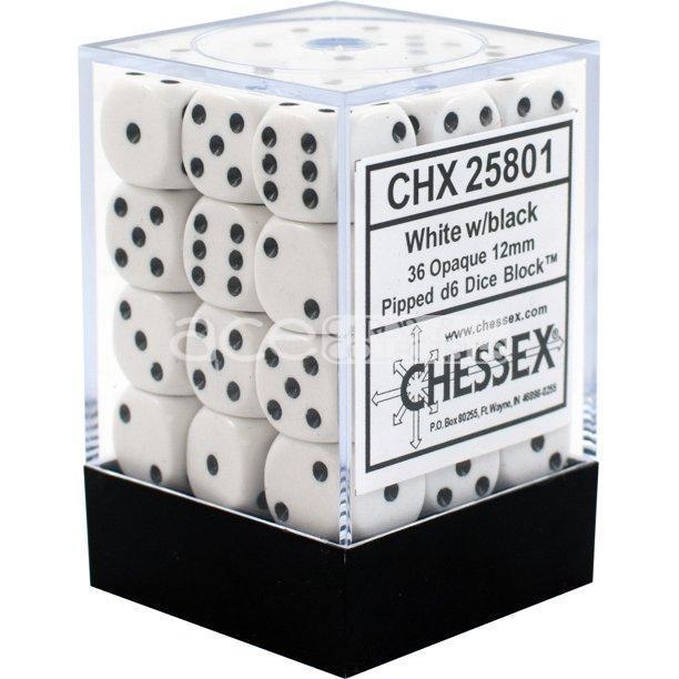 Chessex Opaque 12mm d6 36pcs Dice (White/Black) [CHX25801]-Chessex-Ace Cards & Collectibles