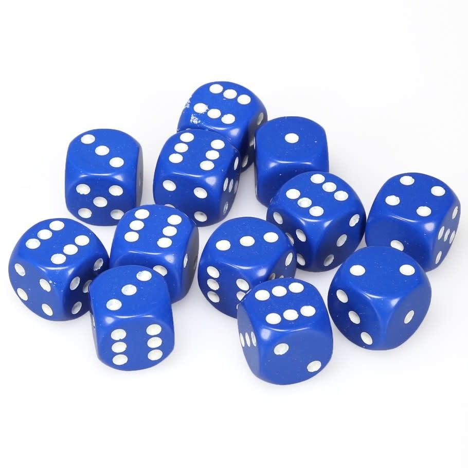 Chessex Opaque 16mm d6 12pcs Dice (Blue/White) [CHX25606]-Chessex-Ace Cards &amp; Collectibles