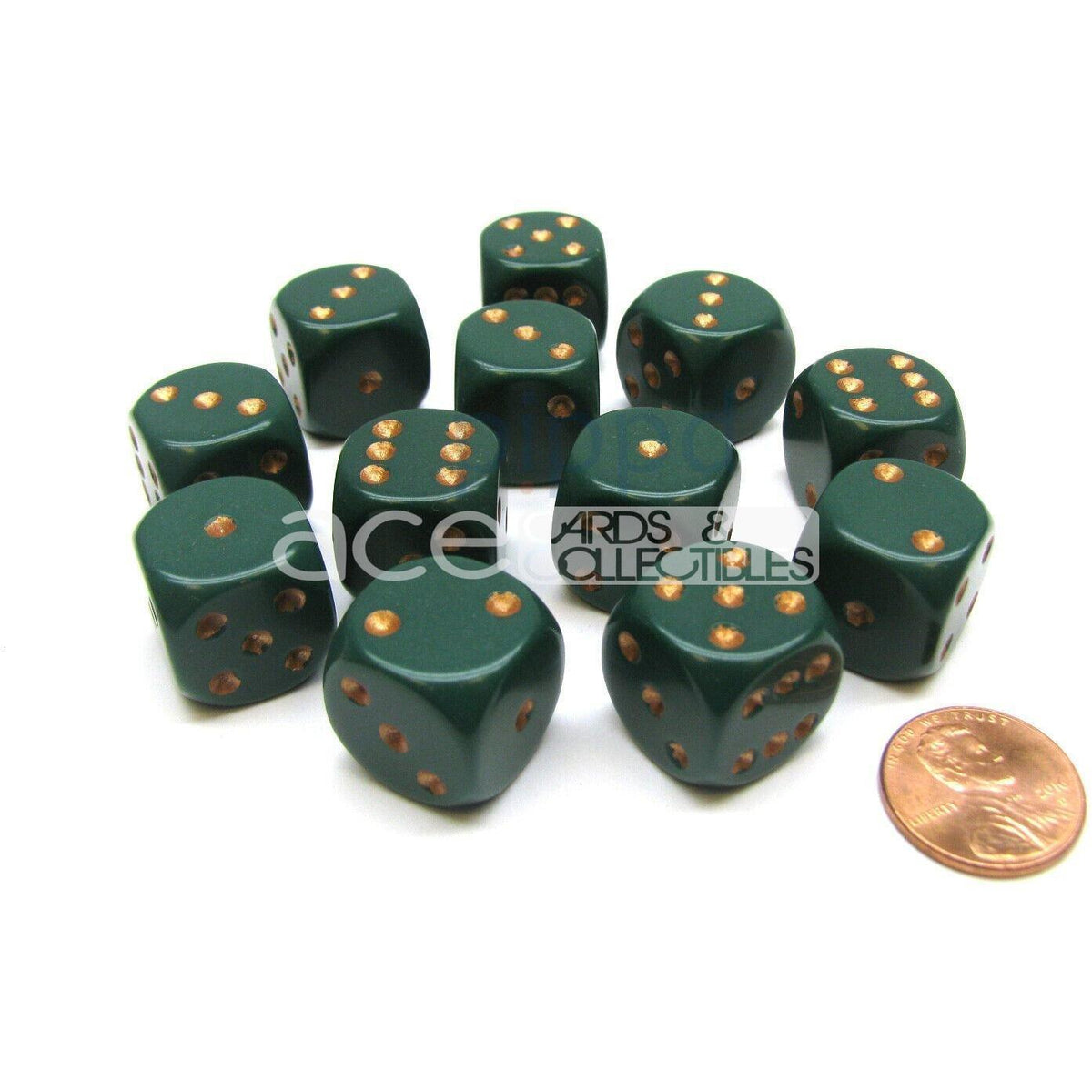 Chessex Opaque 16mm d6 12pcs Dice (Dusty Green/Copper) [CHX25615]-Chessex-Ace Cards &amp; Collectibles