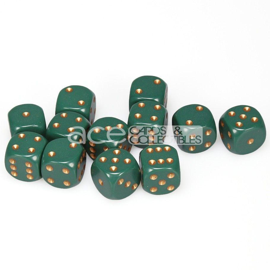 Chessex Opaque 16mm d6 12pcs Dice (Dusty Green/Copper) [CHX25615]-Chessex-Ace Cards &amp; Collectibles