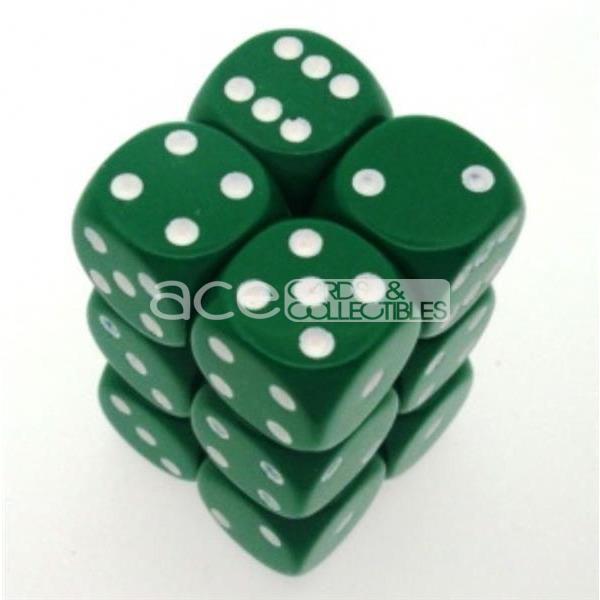 Chessex Opaque 16mm d6 12pcs Dice (Green/White) [CHX25605]-Chessex-Ace Cards &amp; Collectibles