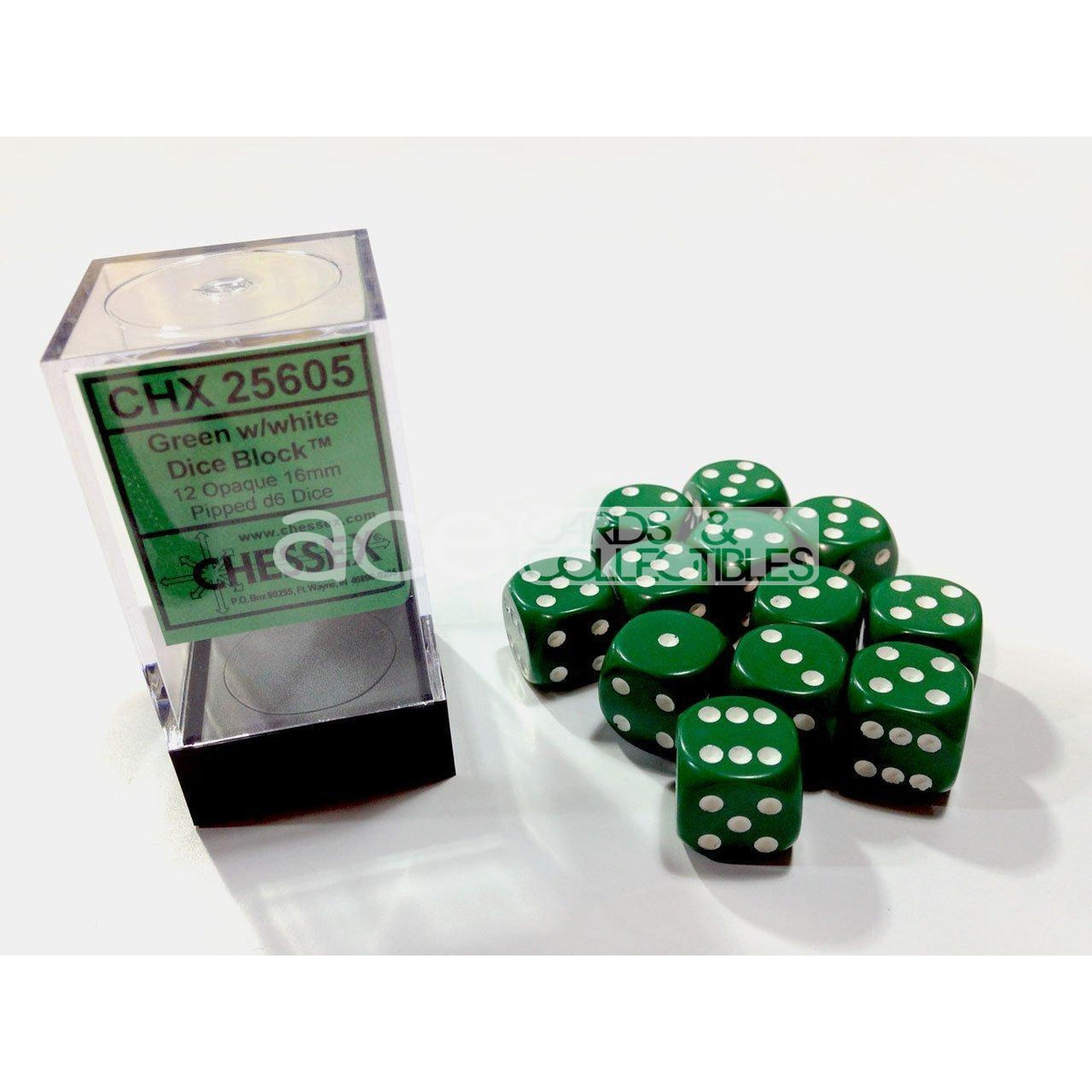 Chessex Opaque 16mm d6 12pcs Dice (Green/White) [CHX25605]-Chessex-Ace Cards &amp; Collectibles