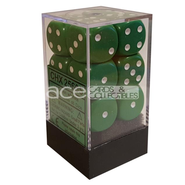 Chessex Opaque 16mm d6 12pcs Dice (Green/White) [CHX25605]-Chessex-Ace Cards & Collectibles