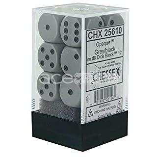 Chessex Opaque 16mm d6 12pcs Dice (Grey/Black) [CHX25610]-Chessex-Ace Cards &amp; Collectibles