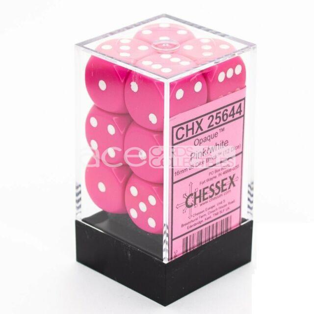 Chessex Opaque 16mm d6 12pcs Dice (Pink/White) [CHX25644]-Chessex-Ace Cards &amp; Collectibles