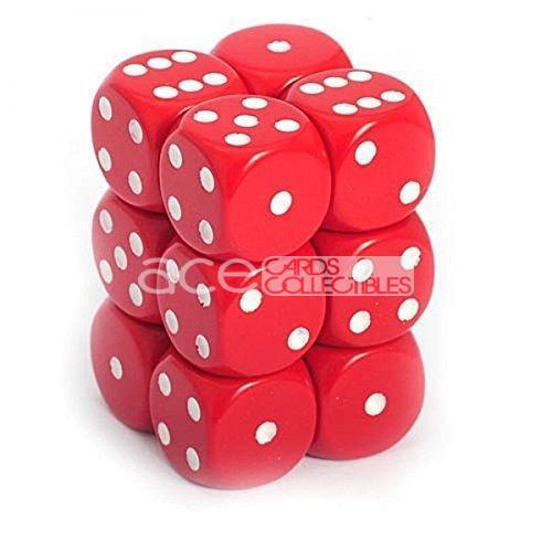 Chessex Opaque 16mm d6 12pcs Dice (Red/White) [CHX25604]-Chessex-Ace Cards &amp; Collectibles