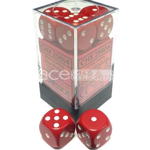 Chessex Opaque 16mm d6 12pcs Dice (Red/White) [CHX25604]-Chessex-Ace Cards &amp; Collectibles