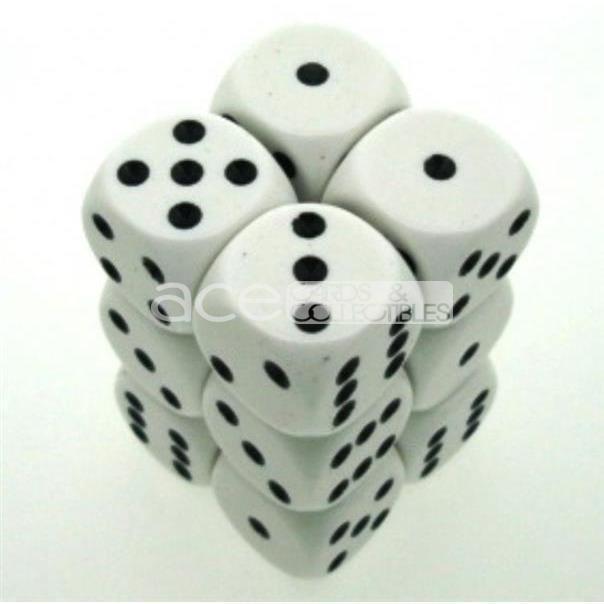 Chessex Opaque 16mm d6 12pcs Dice (White/Black) [CHX25601]-Chessex-Ace Cards &amp; Collectibles