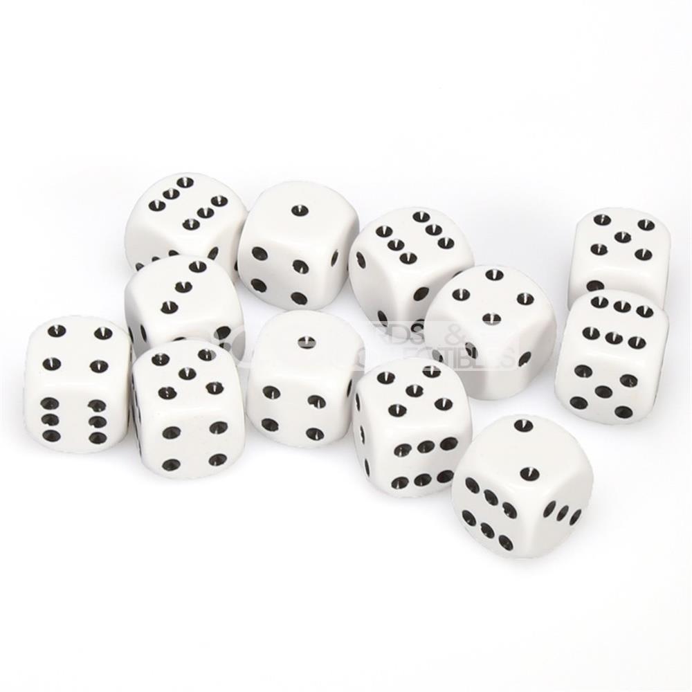 Chessex Opaque 16mm d6 12pcs Dice (White/Black) [CHX25601]-Chessex-Ace Cards &amp; Collectibles