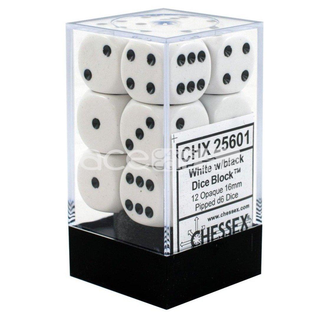 Chessex Opaque 16mm d6 12pcs Dice (White/Black) [CHX25601]-Chessex-Ace Cards & Collectibles