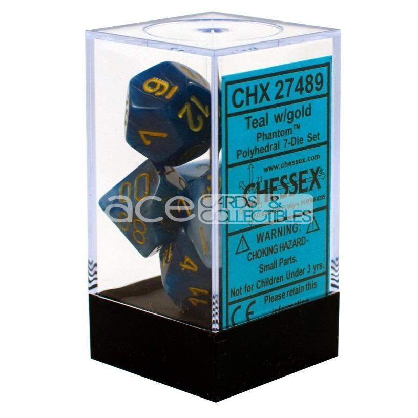 Chessex Phantom™ Polyhedral 7pcs Dice (Teal/Gold) [CHX27489]-Chessex-Ace Cards &amp; Collectibles