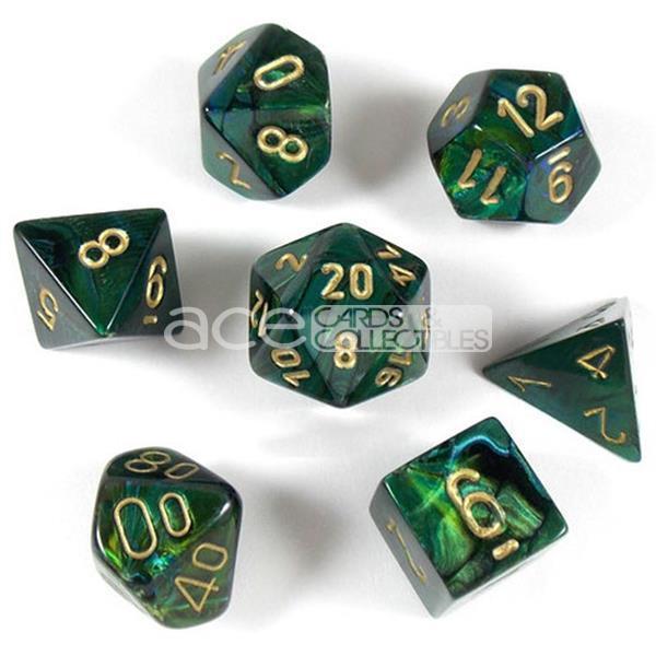 Chessex Scarab™ Polyhedral 7pcs Dice (Jade/Gold) [CHX27415]-Chessex-Ace Cards &amp; Collectibles