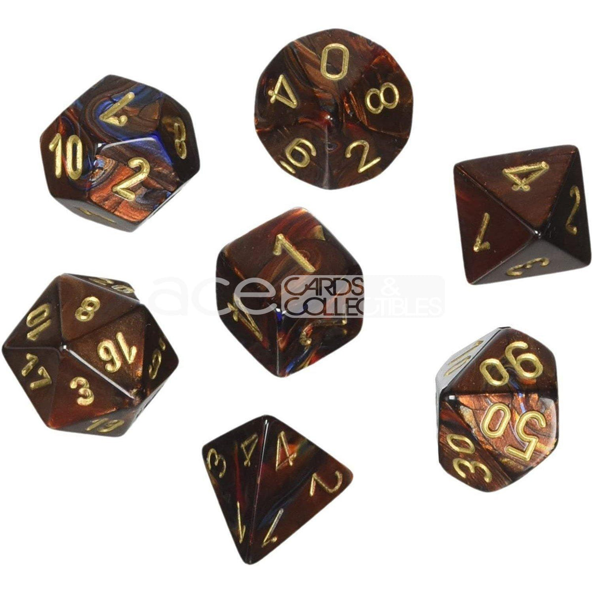 Chessex Scarab™ Polyhedral Blue Blood™/Gold 7pcs Dice [CHX27419]-Chessex-Ace Cards &amp; Collectibles