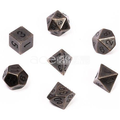 Chessex Solid Metal™ Polyhedral 7pcs Dice (Dark Metal/Black) [CHX27028]-Chessex-Ace Cards & Collectibles