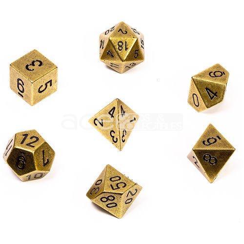Chessex Solid Metal™ Polyhedral 7pcs Dice (Old Brass/Black) [CHX27023]-Chessex-Ace Cards &amp; Collectibles