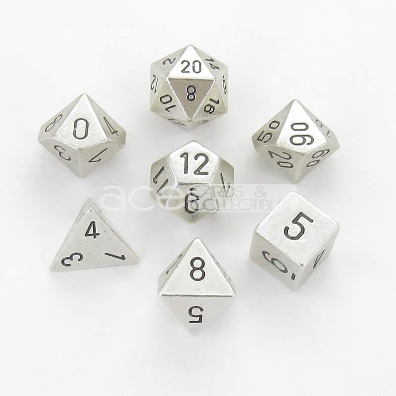 Chessex Solid Metal™ Polyhedral 7pcs Dice (Silver/Black) [CHX27021]-Chessex-Ace Cards &amp; Collectibles