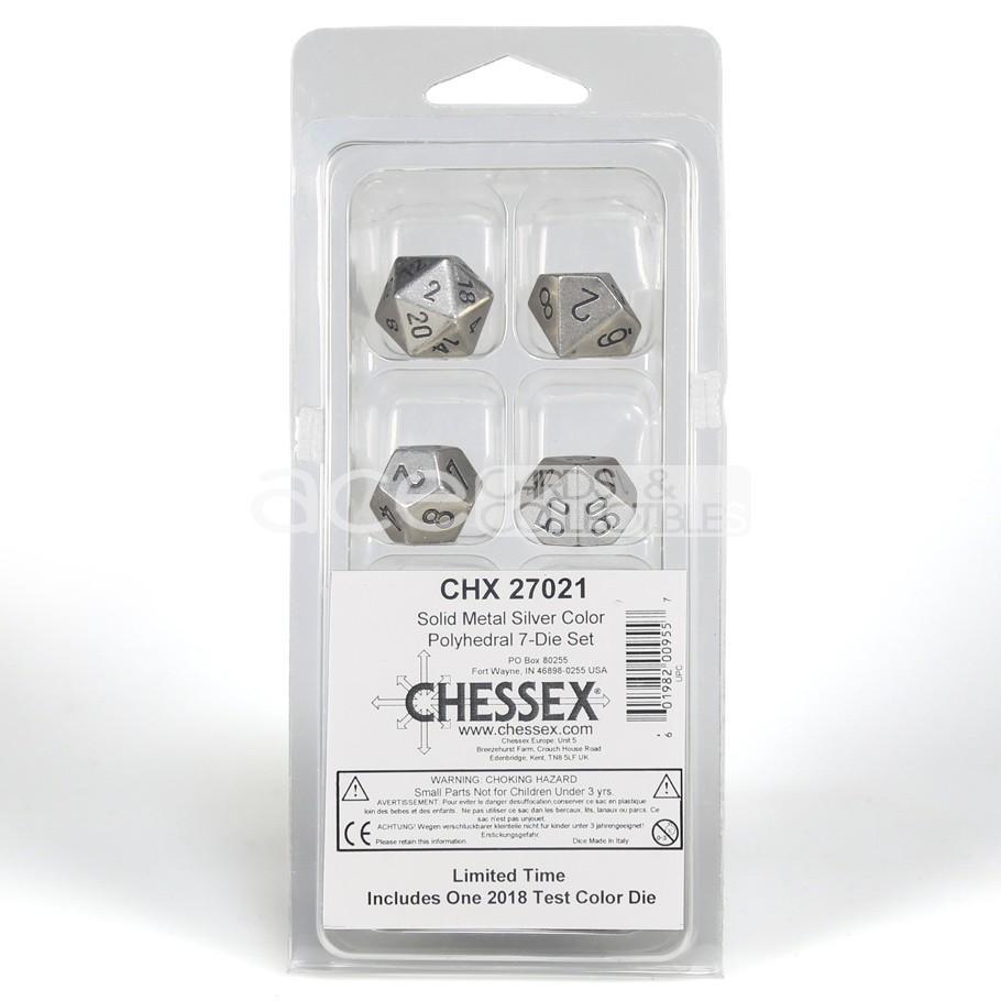 Chessex Solid Metal™ Polyhedral 7pcs Dice (Silver/Black) [CHX27021]-Chessex-Ace Cards &amp; Collectibles