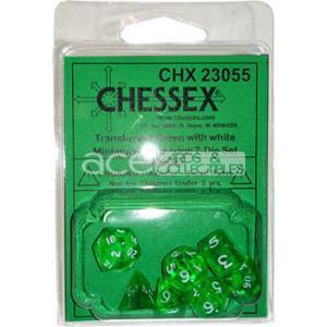 Chessex Trans Mini Polyhedral 7pcs Dice (Green/White) [CHX23055]-Chessex-Ace Cards & Collectibles