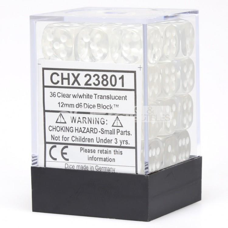 Chessex Translucent 12mm d6 36pcs Dice (Clear/White) [CHX23801]-Chessex-Ace Cards &amp; Collectibles