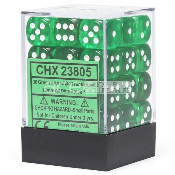 Chessex Translucent 12mm d6 36pcs Dice (Green/White) [CHX23805]-Chessex-Ace Cards & Collectibles