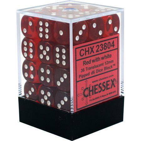 Chessex Translucent 12mm d6 36pcs Dice (Red/White) [CHX23804]-Chessex-Ace Cards &amp; Collectibles