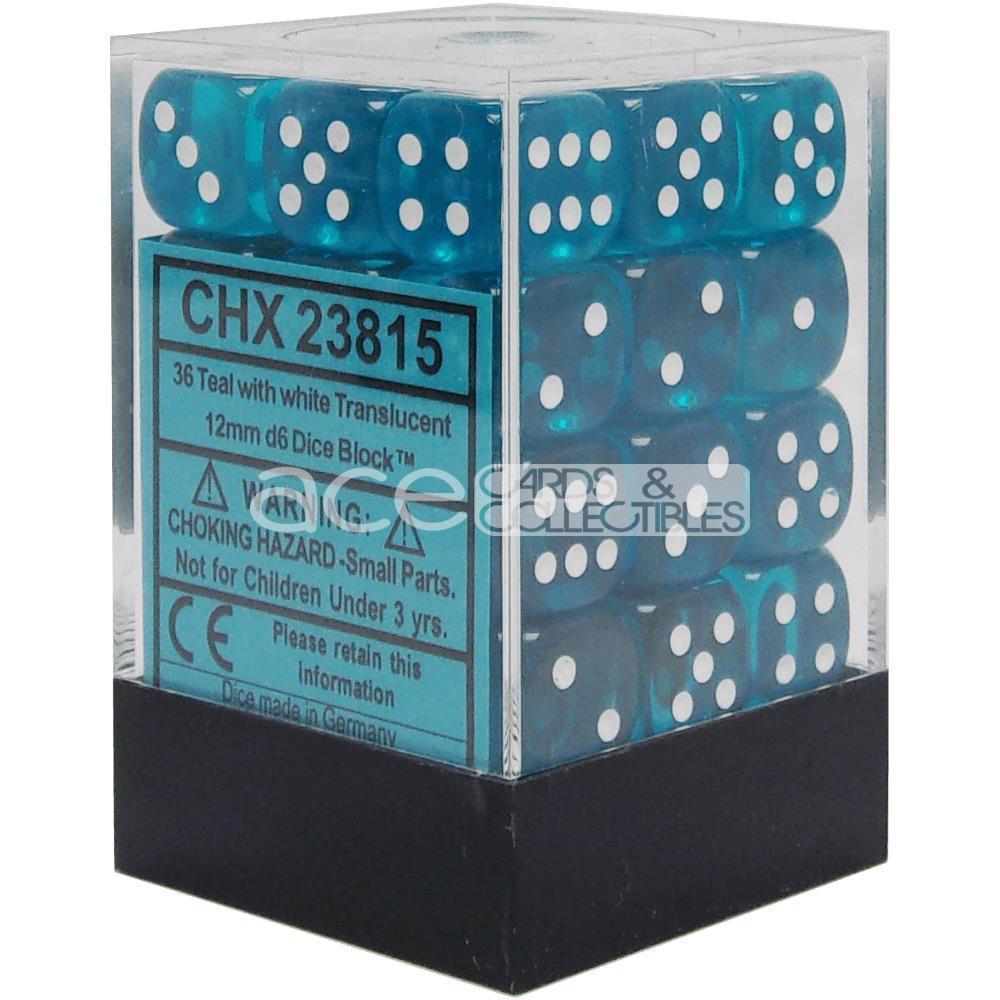 Chessex Translucent 12mm d6 36pcs Dice (Teal/White) [CHX23815]-Chessex-Ace Cards &amp; Collectibles