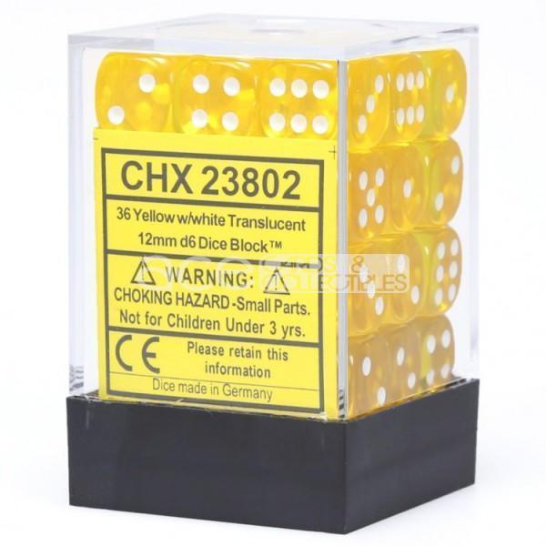 Chessex Translucent 12mm d6 36pcs Dice (Yellow/White) [CHX23802]-Chessex-Ace Cards &amp; Collectibles