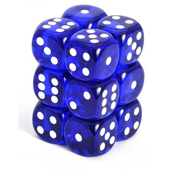 Chessex Translucent 16mm d6 12pcs Dice (Blue/White) [CHX23606]-Chessex-Ace Cards &amp; Collectibles