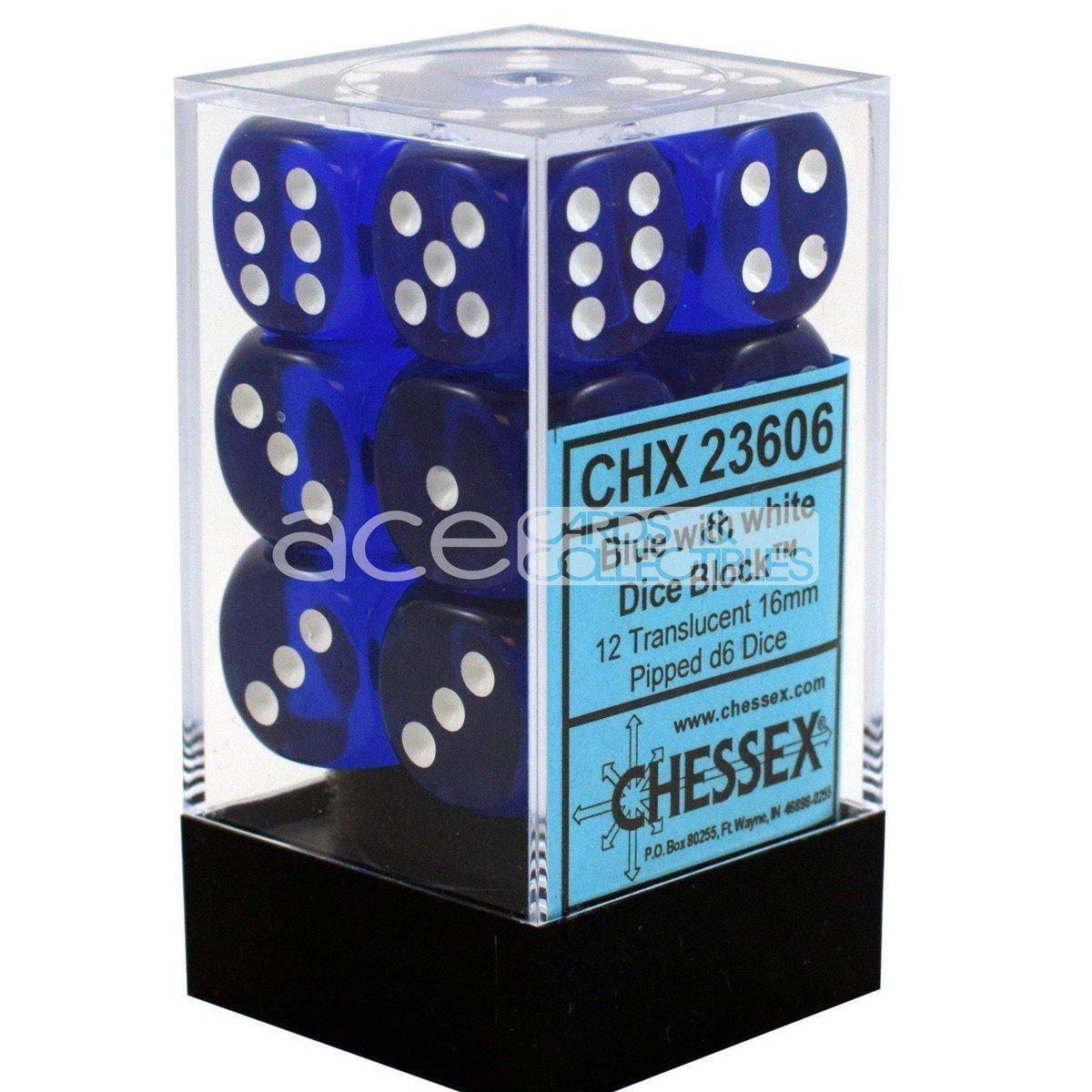 Chessex Translucent 16mm d6 12pcs Dice (Blue/White) [CHX23606]-Chessex-Ace Cards & Collectibles