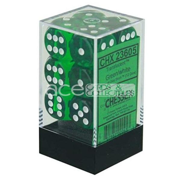 Chessex Translucent 16mm d6 12pcs Dice (Green/White) [CHX23605]-Chessex-Ace Cards &amp; Collectibles