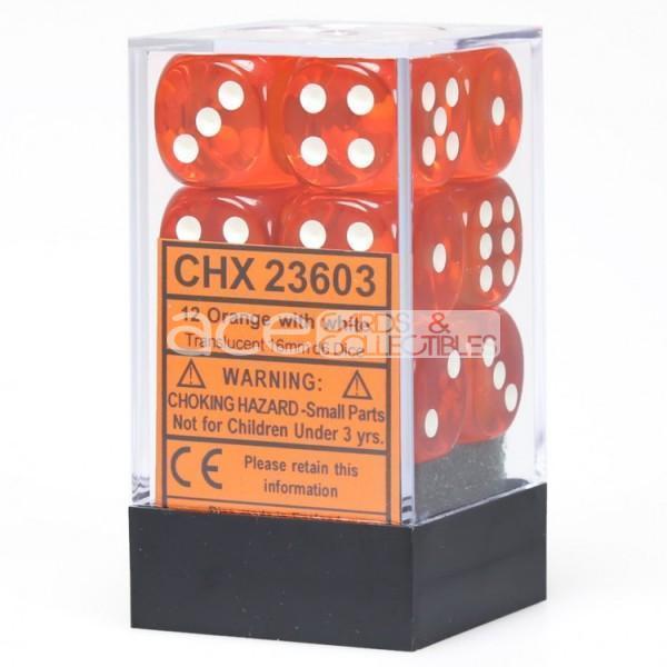 Chessex Translucent 16mm d6 12pcs Dice (Orange/White) [CHX23603]-Chessex-Ace Cards &amp; Collectibles