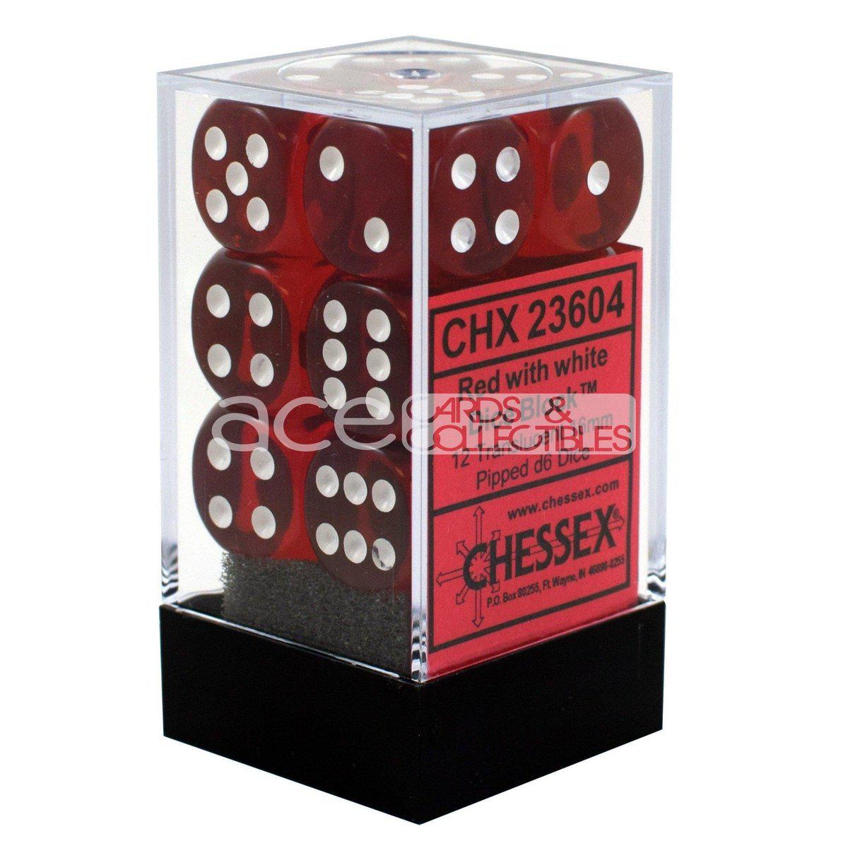 Chessex Translucent 16mm d6 12pcs Dice (Red/White) [CHX23604]-Chessex-Ace Cards &amp; Collectibles