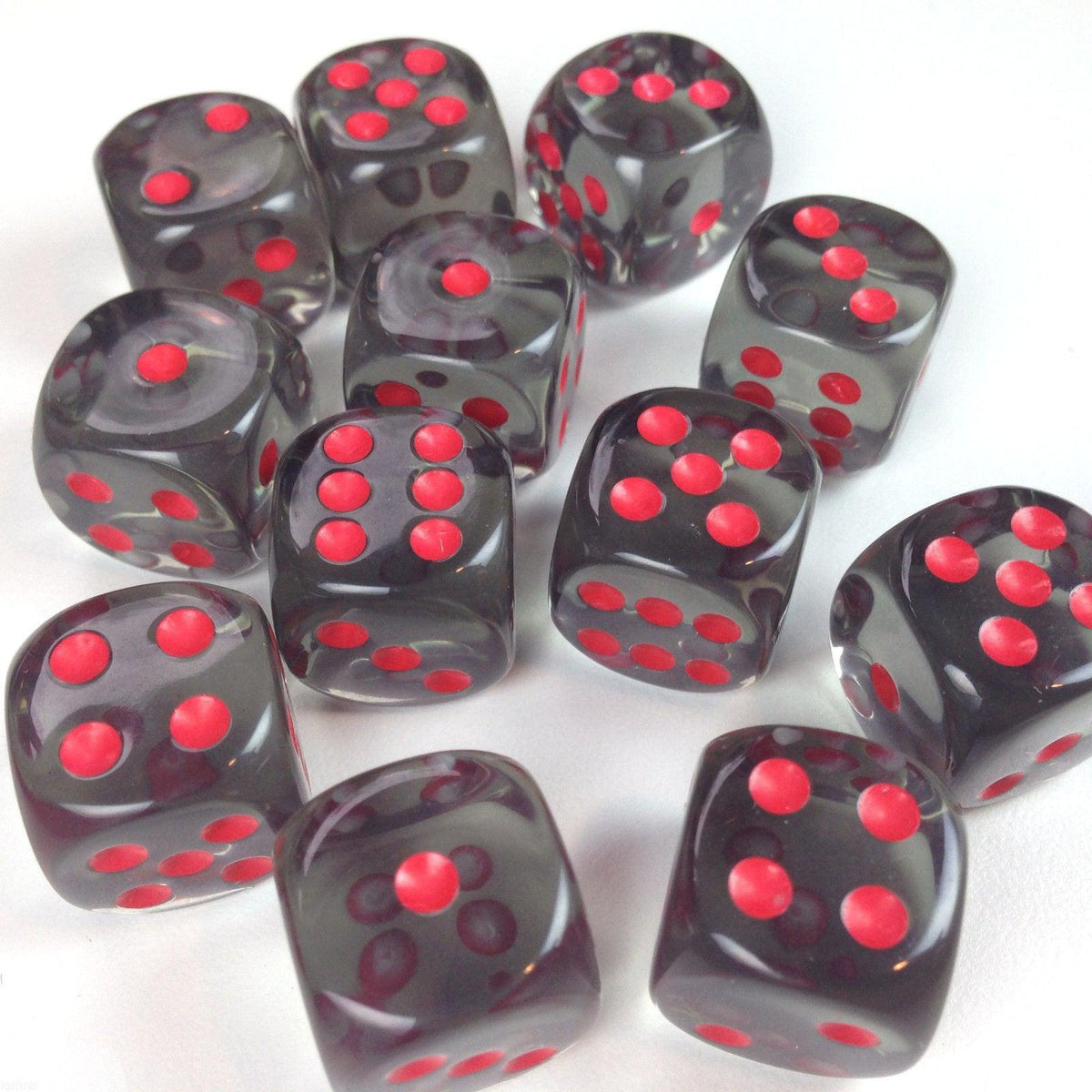 Chessex Translucent 16mm d6 12pcs Dice (Smoke/Red) [CHX23618]-Chessex-Ace Cards &amp; Collectibles