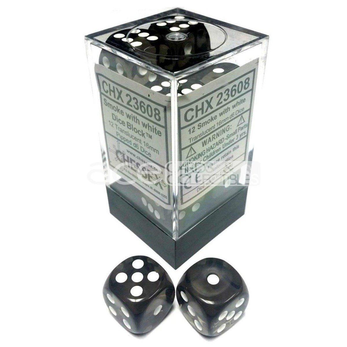 Chessex Translucent 16mm d6 12pcs Dice (Smoke/White) [CHX23608]-Chessex-Ace Cards &amp; Collectibles