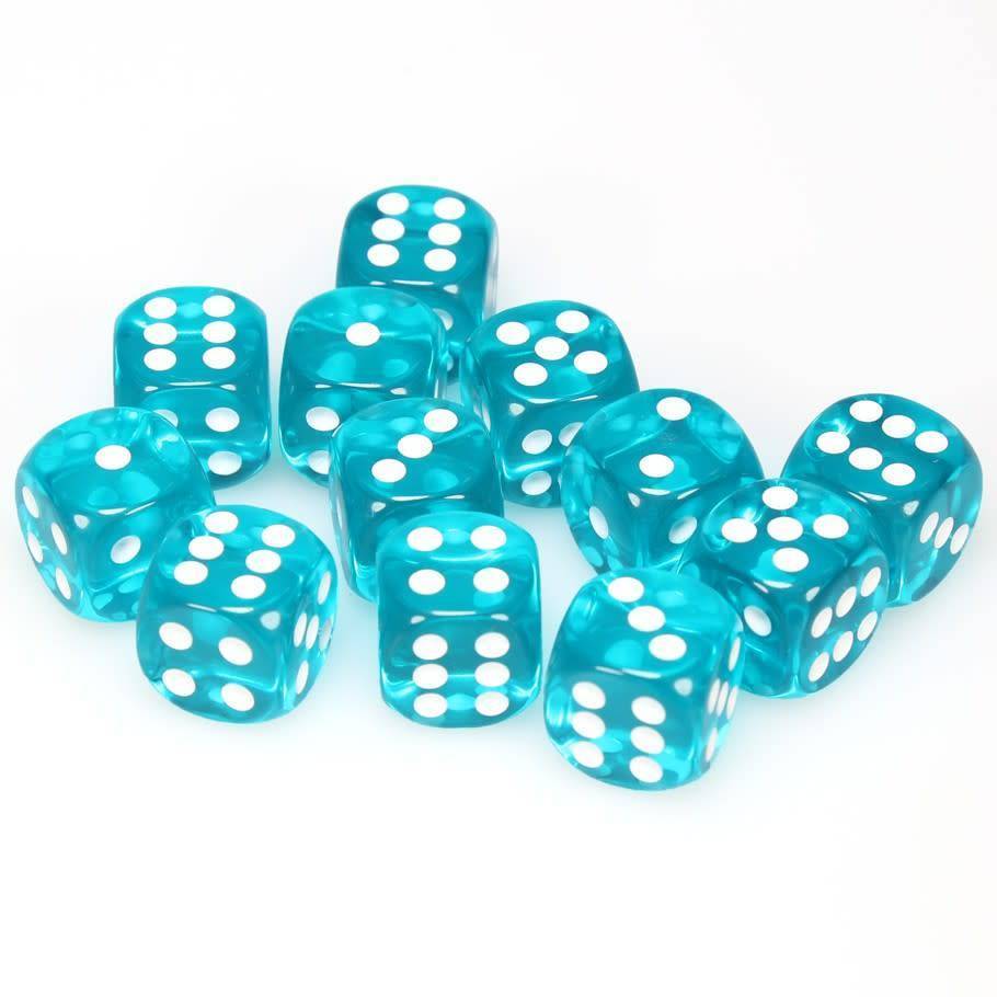 Chessex Translucent 16mm d6 12pcs Dice (Teal/White) [CHX23615]-Chessex-Ace Cards & Collectibles