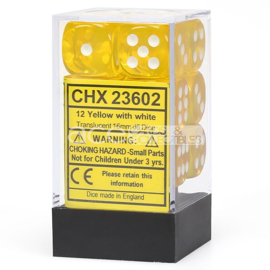 Chessex Translucent 16mm d6 12pcs Dice (Yellow/White) [CHX23602]-Chessex-Ace Cards &amp; Collectibles