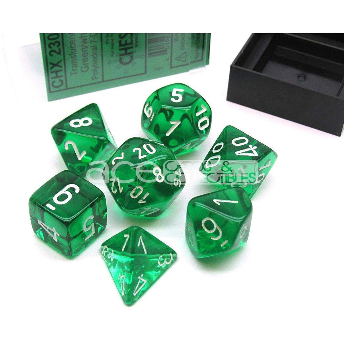 Chessex Translucent Polyhedral 7pcs Dice (Green/White) [CHX23075]-Chessex-Ace Cards &amp; Collectibles