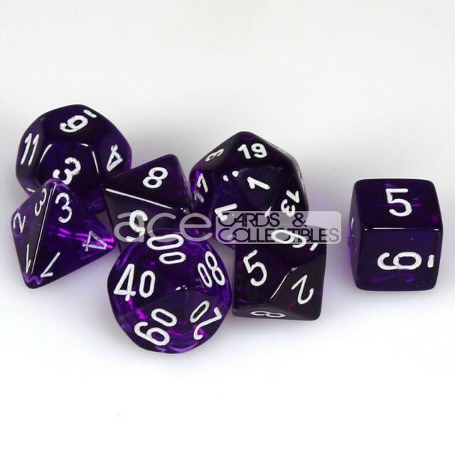 Chessex Translucent Polyhedral 7pcs Dice (Purple/White) [CHX23077]-Chessex-Ace Cards &amp; Collectibles