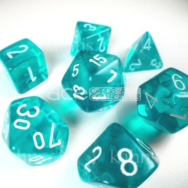 Chessex Translucent Polyhedral 7pcs Dice (Teal/White) [CHX23015]-Chessex-Ace Cards &amp; Collectibles