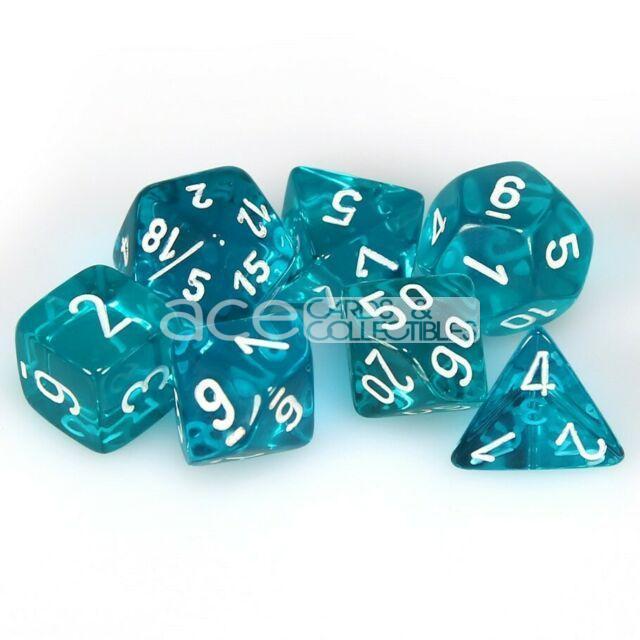 Chessex Translucent Polyhedral 7pcs Dice (Teal/White) [CHX23085]-Chessex-Ace Cards &amp; Collectibles