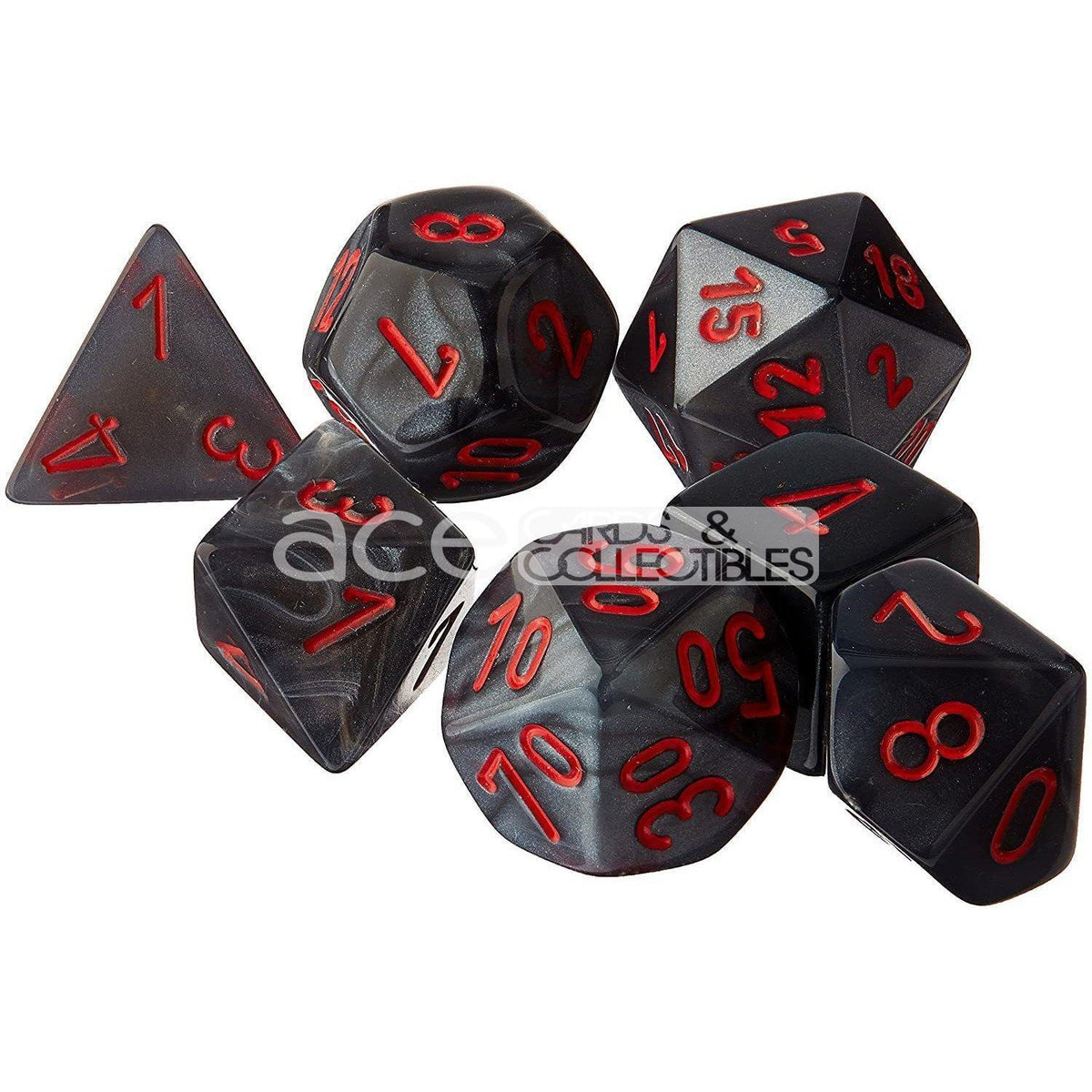 Chessex Velvet™ Polyhedral 7pcs Dice (Black/Red) [CHX27478]-Chessex-Ace Cards &amp; Collectibles