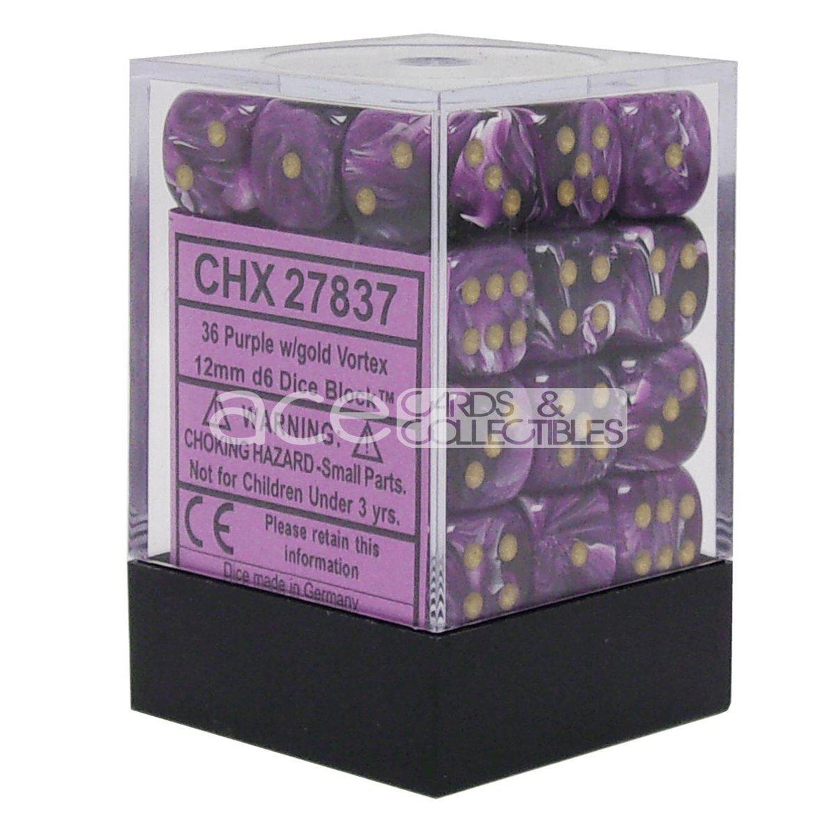 Chessex Vortex 12mm d6 36pcs Dice (Purple/Gold) [CHX27837]-Chessex-Ace Cards & Collectibles