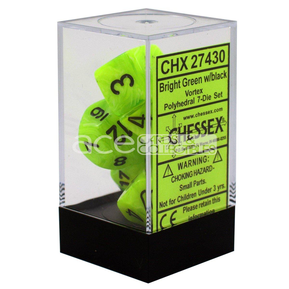 Chessex Vortex Polyhedral 7pcs Dice (Bright Green/Black) [CHX27430]-Chessex-Ace Cards &amp; Collectibles