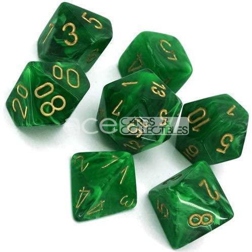 Chessex Vortex Polyhedral 7pcs Dice (Green/Gold) [CHX27435]-Chessex-Ace Cards &amp; Collectibles