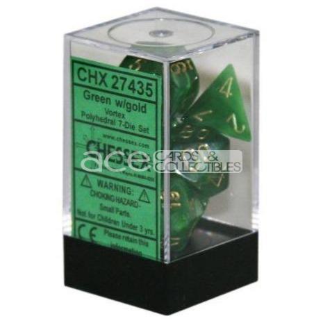 Chessex Vortex Polyhedral 7pcs Dice (Green/Gold) [CHX27435]-Chessex-Ace Cards & Collectibles