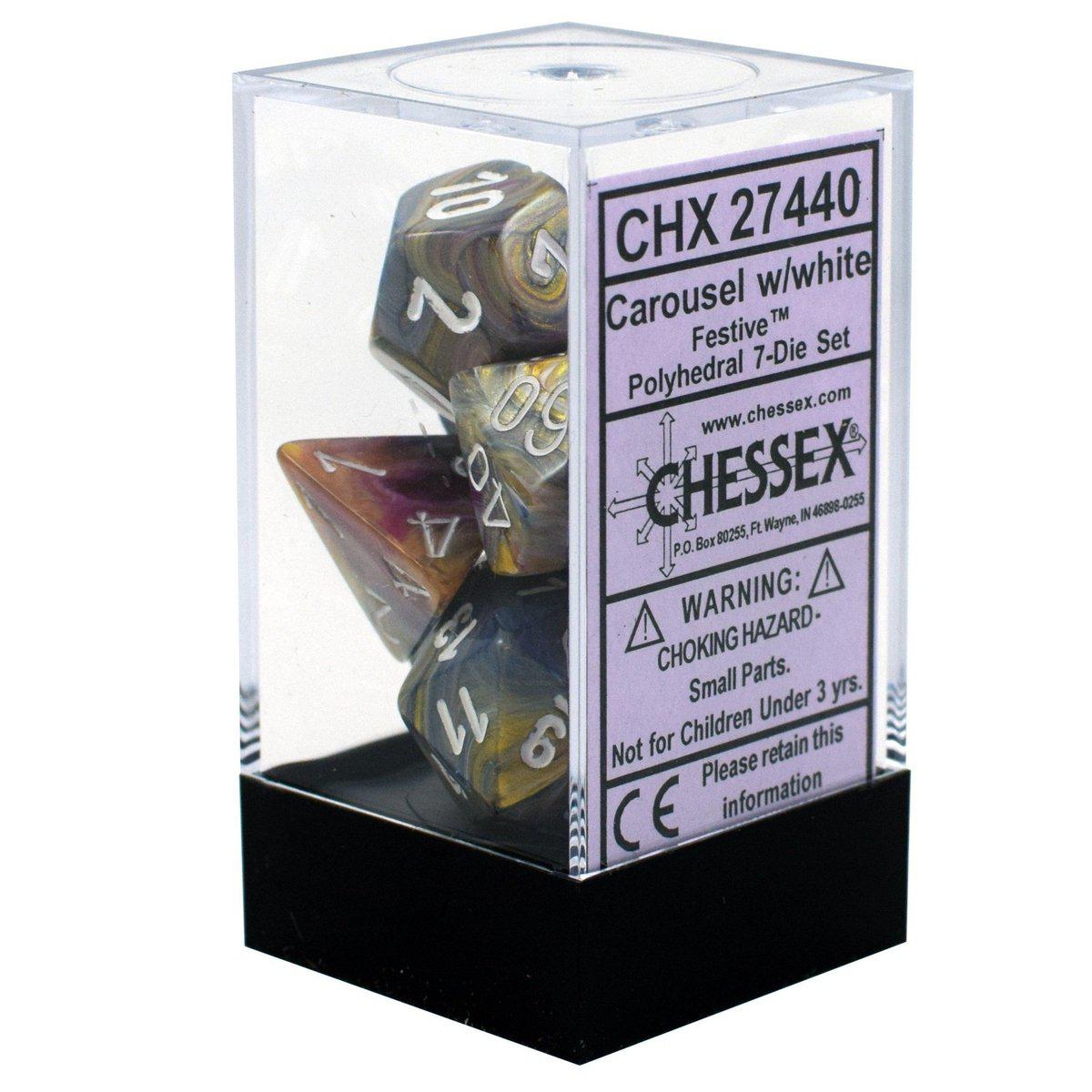 Chessx Festive™ Polyhedral 7pcs Dice (Carousel™/White) [CHX27440]-Chessex-Ace Cards & Collectibles