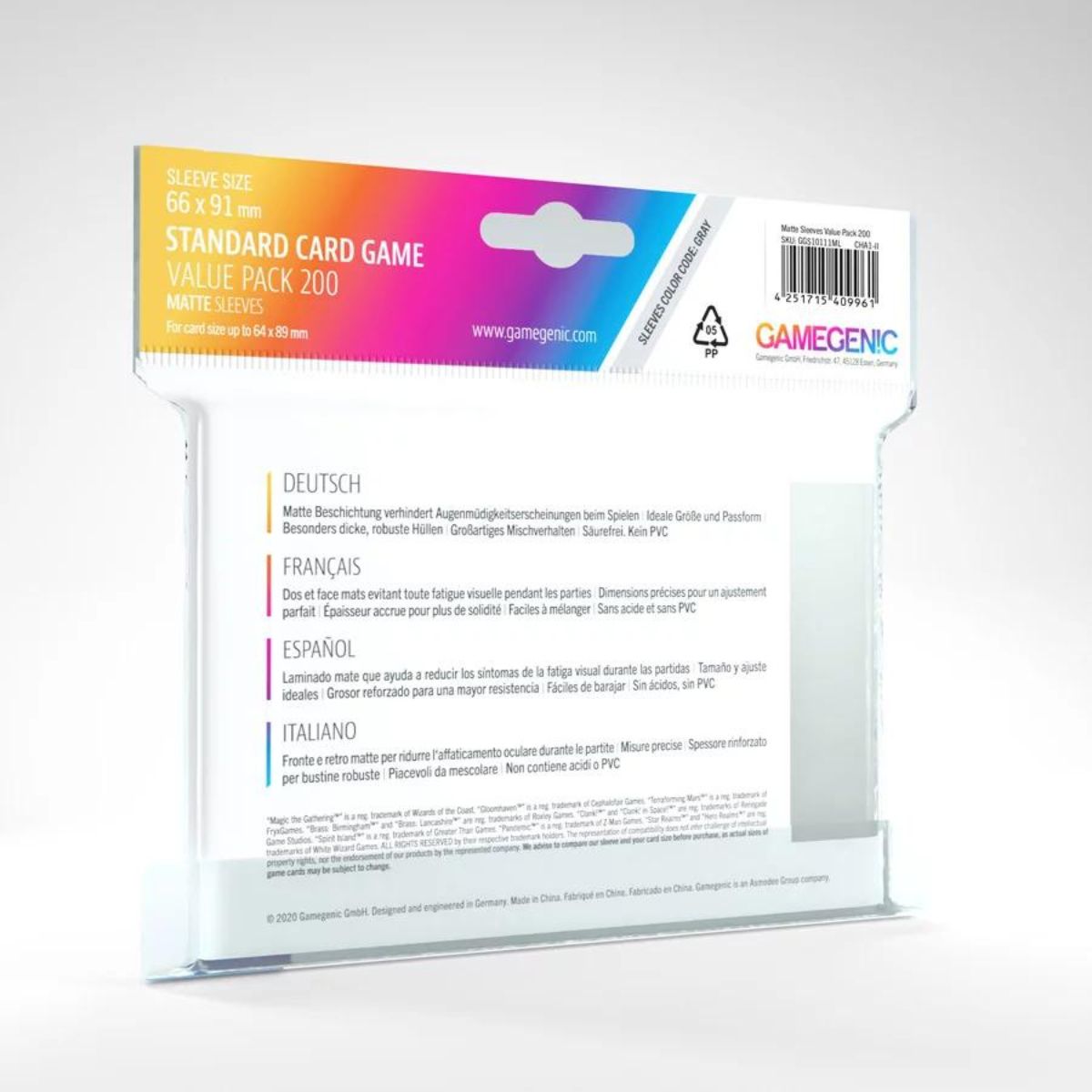 Gamegenic Sleeve Standard Card Game “Value Pack 200 ~ Matte Sleeve”-Gamegenic-Ace Cards & Collectibles