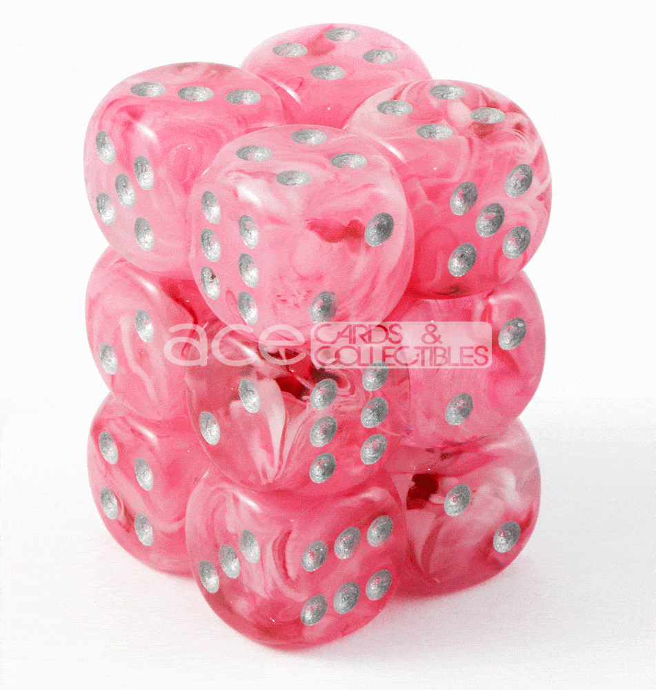 Chessex Ghostly Glow 16mm d6 12pcs Dice (Pink/Silver) [CHX27724]