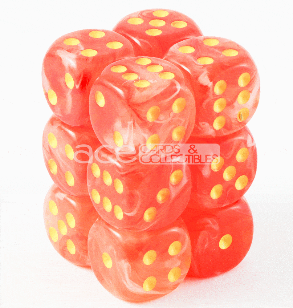 Chessex Ghostly Glow 16mm d6 12pcs Dice (Orange/yellow) [CHX27723]-Chessex-Ace Cards & Collectibles